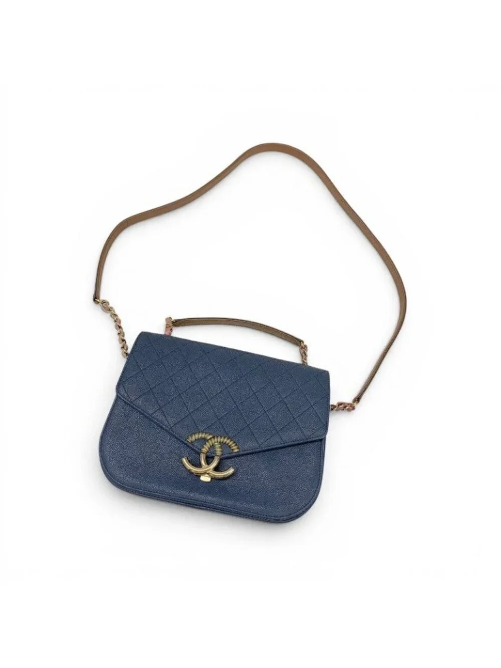 Chanel Shoulder Bag Blue Multicolor Half CC Logo Quilted Chain